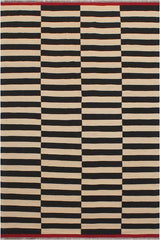 Flat Weave Kilim Antique Navaho Vintage handmade Modern Kilim Beige Black Hand-Woven Rectangle 100% Wool Area Rug 6x8 