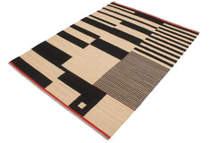 Flat Weave Kilim Antique Navaho Vintage handmade Modern Kilim Beige Black Hand-Woven Rectangle 100% Wool Area Rug 6x8 