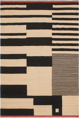 Flat Weave Kilim Antique Navaho Vintage handmade Modern Kilim Beige Black Hand-Woven Rectangle 100% Wool Area Rug 6x8 