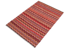 Flat Weave Kilim Antique Navaho Vintage handmade Modern Kilim Pink Gold Hand-Woven Rectangle 100% Wool Area Rug 5x7 