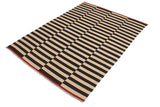 Flat Weave Kilim Antique Navaho Vintage handmade Modern Kilim Beige Black Hand-Woven Rectangle 100% Wool Area Rug 6x8 