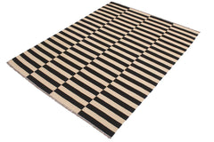 Flat Weave Kilim Antique Navaho Vintage handmade Modern Kilim Beige Black Hand-Woven Rectangle 100% Wool Area Rug 6x8 