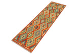 Flat Weave Kilim Antique Navaho Vintage handmade Geometric Kilim Rust Blue Hand-Woven Runner 100% Wool Area Rug 2x6 