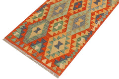 Flat Weave Kilim Antique Navaho Vintage handmade Geometric Kilim Rust Blue Hand-Woven Runner 100% Wool Area Rug 2x6 