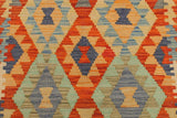 Flat Weave Kilim Antique Navaho Vintage handmade Geometric Kilim Rust Blue Hand-Woven Runner 100% Wool Area Rug 2x6 