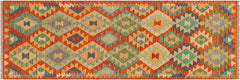 Flat Weave Kilim Antique Navaho Vintage handmade Geometric Kilim Rust Blue Hand-Woven Runner 100% Wool Area Rug 2x6 