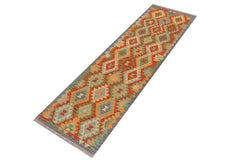 Flat Weave Kilim Antique Navaho Vintage handmade Geometric Kilim Rust Blue Hand-Woven Runner 100% Wool Area Rug 2x6 