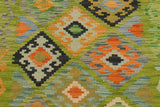 Flat Weave Kilim Antique Navaho Vintage handmade Geometric Kilim Green Rust Hand-Woven Runner 100% Wool Area Rug 3x8 