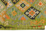 Flat Weave Kilim Antique Navaho Vintage handmade Geometric Kilim Green Rust Hand-Woven Runner 100% Wool Area Rug 3x8 