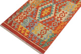 Flat Weave Kilim Antique Navaho Vintage handmade Geometric Kilim Rust Blue Hand-Woven Runner 100% Wool Area Rug 3x6 