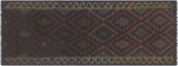 Flat Weave Kilim Antique Navaho Vintage handmade Geometric Kilim Brown Black Hand-Woven Runner 100% Wool Area Rug 3x8 