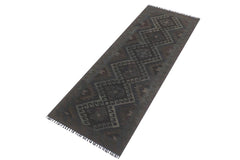 Flat Weave Kilim Antique Navaho Vintage handmade Geometric Kilim Black Gray Hand-Woven Runner 100% Wool Area Rug 3x8 