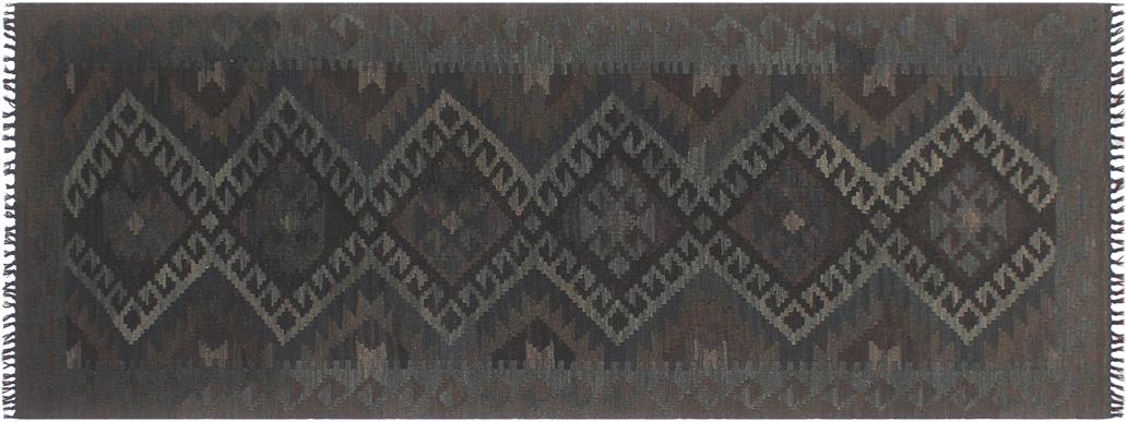 Flat Weave Kilim Antique Navaho Vintage handmade Geometric Kilim Black Gray Hand-Woven Runner 100% Wool Area Rug 3x8 