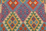 Flat Weave Kilim Antique Navaho Vintage handmade Modern Kilim Blue Rust Hand-Woven Runner 100% Wool Area Rug 3x10 