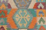 Flat Weave Kilim Antique Navaho Vintage handmade Geometric Kilim Blue Rust Hand-Woven Runner 100% Wool Area Rug 3x10 