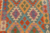 Flat Weave Kilim Antique Navaho Vintage handmade Geometric Kilim Blue Rust Hand-Woven Runner 100% Wool Area Rug 3x10 