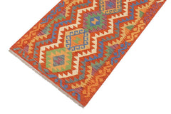 Flat Weave Kilim Antique Navaho Vintage handmade Geometric Kilim Rust Blue Hand-Woven Runner 100% Wool Area Rug 3x10 