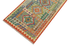 Flat Weave Kilim Antique Navaho Vintage handmade Geometric Kilim Blue Rust Hand-Woven Runner 100% Wool Area Rug 3x10 