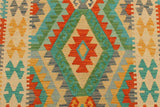 Flat Weave Kilim Antique Navaho Vintage handmade Geometric Kilim Blue Beige Hand-Woven Runner 100% Wool Area Rug 3x10 