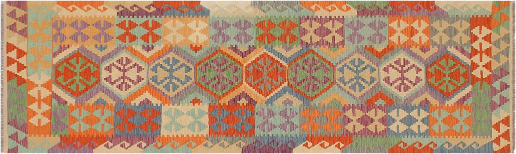 Flat Weave Kilim Antique Navaho Vintage handmade Geometric Kilim Rust Blue Hand-Woven Runner 100% Wool Area Rug 3x10 