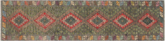 Flat Weave Kilim Antique Navaho Vintage handmade Geometric Kilim Gray Red Hand-Woven Runner 100% Wool Area Rug 3x10 