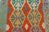 Flat Weave Kilim Antique Navaho Vintage handmade Geometric Kilim Rust Blue Hand-Woven Runner 100% Wool Area Rug 3x13 