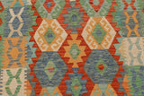 Flat Weave Kilim Antique Navaho Vintage handmade Geometric Kilim Rust Blue Hand-Woven Runner 100% Wool Area Rug 3x13 