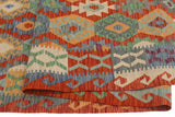 Flat Weave Kilim Antique Navaho Vintage handmade Geometric Kilim Rust Blue Hand-Woven Runner 100% Wool Area Rug 3x13 