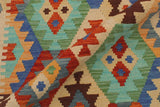 Flat Weave Kilim Antique Navaho Vintage handmade Geometric Kilim Blue Rust Hand-Woven Runner 100% Wool Area Rug 3x13 