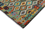 Flat Weave Kilim Antique Navaho Vintage handmade Geometric Kilim Blue Brown Hand-Woven Rectangle 100% Wool Area Rug 6x8 