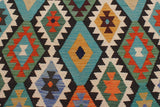 Flat Weave Kilim Antique Navaho Vintage handmade Geometric Kilim Blue Brown Hand-Woven Rectangle 100% Wool Area Rug 6x8 