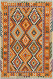 Flat Weave Kilim Antique Navaho Vintage handmade Geometric Kilim Rust Beige Hand-Woven Rectangle 100% Wool Area Rug 5x6 