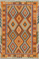 Flat Weave Kilim Antique Navaho Vintage handmade Geometric Kilim Rust Beige Hand-Woven Rectangle 100% Wool Area Rug 5x6 