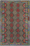 Flat Weave Kilim Antique Navaho Vintage handmade Geometric Kilim Red Green Hand-Woven Rectangle 100% Wool Area Rug 6x8 