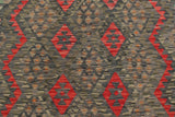 Flat Weave Kilim Antique Navaho Vintage handmade Geometric Kilim Green Red Hand-Woven Rectangle 100% Wool Area Rug 5x7 