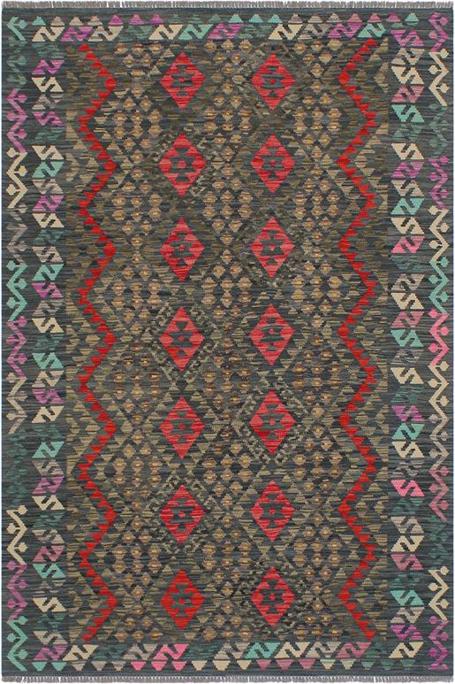 Flat Weave Kilim Antique Navaho Vintage handmade Geometric Kilim Charcoal Rust Hand-Woven Rectangle 100% Wool Area Rug 6x8 