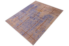 handmade Modern Kafkaz Blue Gold Hand Knotted RECTANGLE BAMBOO SILK area rug 8 x 10