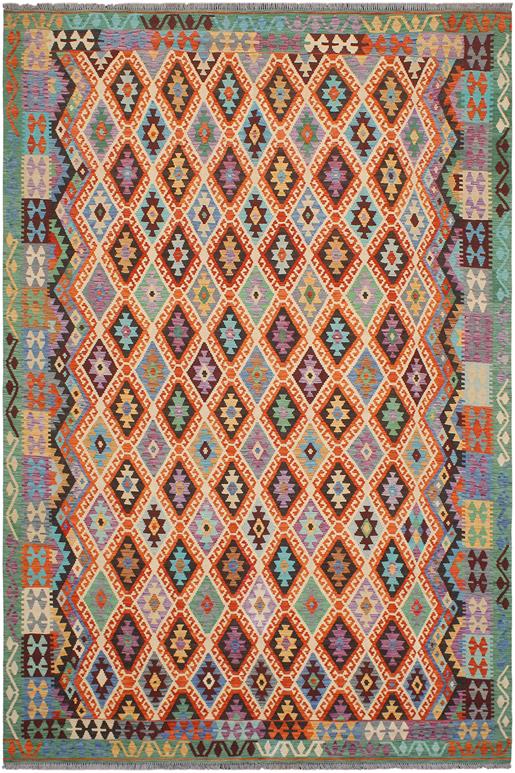 Flat Weave Kilim Antique Navaho Vintage handmade Geometric Kilim Beige Green Hand-Woven Rectangle 100% Wool Area Rug 9x11 