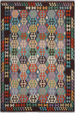 Flat Weave Kilim Antique Navaho Vintage handmade Geometric Kilim Blue Brown Hand-Woven Rectangle 100% Wool Area Rug 7x10 