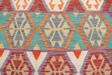 Flat Weave Kilim Antique Navaho Vintage handmade Geometric Kilim Red Blue Hand-Woven Rectangle 100% Wool Area Rug 7x10 