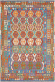 Flat Weave Kilim Antique Navaho Vintage handmade Geometric Kilim Red Blue Hand-Woven Rectangle 100% Wool Area Rug 7x10 