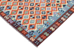 Flat Weave Kilim Antique Navaho Vintage handmade Geometric Kilim Beige Blue Hand-Woven Rectangle 100% Wool Area Rug 7x10 