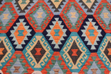 Flat Weave Kilim Antique Navaho Vintage handmade Geometric Kilim Blue Rust Hand-Woven Rectangle 100% Wool Area Rug 8x11 