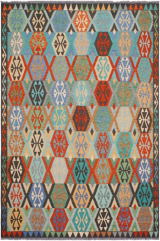 Flat Weave Kilim Antique Navaho Vintage handmade Geometric Kilim Rust Blue Hand-Woven Rectangle 100% Wool Area Rug 8x10 