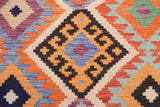 Flat Weave Kilim Antique Navaho Vintage handmade Geometric Kilim Rust Blue Hand-Woven Rectangle 100% Wool Area Rug 8x10 