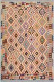 Flat Weave Kilim Antique Navaho Vintage handmade Geometric Kilim Rust Blue Hand-Woven Rectangle 100% Wool Area Rug 8x10 