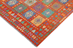 Flat Weave Kilim Antique Navaho Vintage handmade Geometric Kilim Rust Blue Hand-Woven Rectangle 100% Wool Area Rug 8x10 