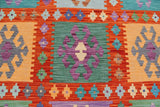 Flat Weave Kilim Antique Navaho Vintage handmade Geometric Kilim Rust Blue Hand-Woven Rectangle 100% Wool Area Rug 8x10 