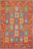 Flat Weave Kilim Antique Navaho Vintage handmade Geometric Kilim Rust Blue Hand-Woven Rectangle 100% Wool Area Rug 8x10 