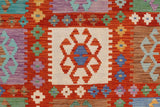 Flat Weave Kilim Antique Navaho Vintage handmade Geometric Kilim Rust Blue Hand-Woven Rectangle 100% Wool Area Rug 8x10 